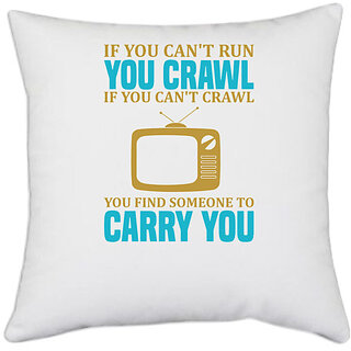                       UDNAG White Polyester 'TV | If you' Pillow Cover [16 Inch X 16 Inch]                                              