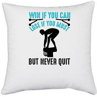                       UDNAG White Polyester 'Hard work | Win if' Pillow Cover [16 Inch X 16 Inch]                                              