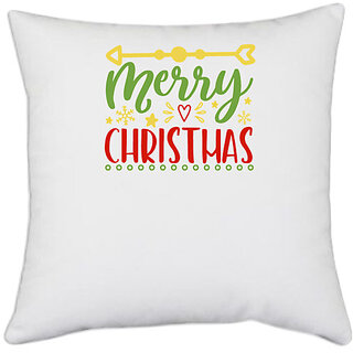                       UDNAG White Polyester 'Christmas | merry christmass' Pillow Cover [16 Inch X 16 Inch]                                              