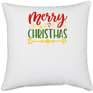                       UDNAG White Polyester 'Christmas | merry christmas' Pillow Cover [16 Inch X 16 Inch]                                              