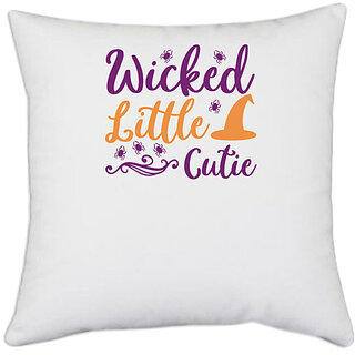                       UDNAG White Polyester 'witch | Wicket Little Cutie' Pillow Cover [16 Inch X 16 Inch]                                              