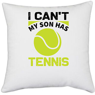                       UDNAG White Polyester 'Tennis | I can't' Pillow Cover [16 Inch X 16 Inch]                                              