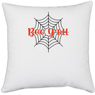                       UDNAG White Polyester 'witch | Boo yall' Pillow Cover [16 Inch X 16 Inch]                                              