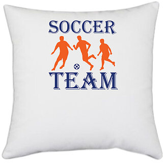                       UDNAG White Polyester 'Football | Soccer team' Pillow Cover [16 Inch X 16 Inch]                                              