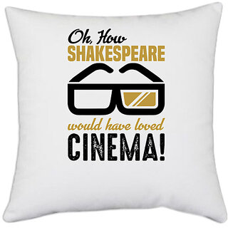                       UDNAG White Polyester 'Cinema | Oh how' Pillow Cover [16 Inch X 16 Inch]                                              