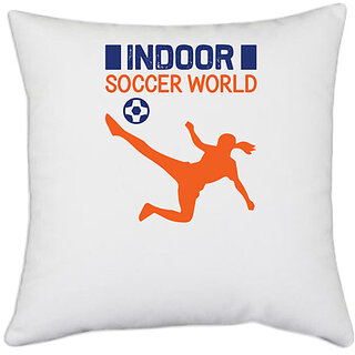                       UDNAG White Polyester 'Football | Indoor' Pillow Cover [16 Inch X 16 Inch]                                              