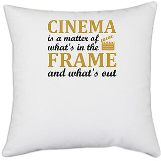                       UDNAG White Polyester 'Cinema | Cinema' Pillow Cover [16 Inch X 16 Inch]                                              