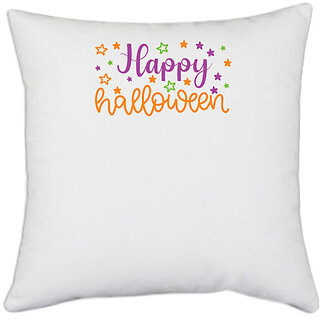                       UDNAG White Polyester 'Halloween | Happy Halloween' Pillow Cover [16 Inch X 16 Inch]                                              