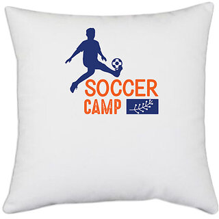                       UDNAG White Polyester 'Football | Soccer camp' Pillow Cover [16 Inch X 16 Inch]                                              