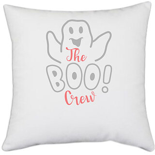                       UDNAG White Polyester 'Halloween | The Boo Crew copy' Pillow Cover [16 Inch X 16 Inch]                                              