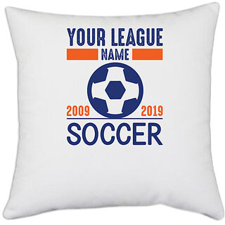                       UDNAG White Polyester 'Football | Your league' Pillow Cover [16 Inch X 16 Inch]                                              