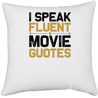                       UDNAG White Polyester 'Movies | I speak' Pillow Cover [16 Inch X 16 Inch]                                              
