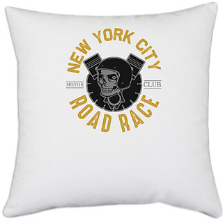                       UDNAG White Polyester 'Racing | New york' Pillow Cover [16 Inch X 16 Inch]                                              