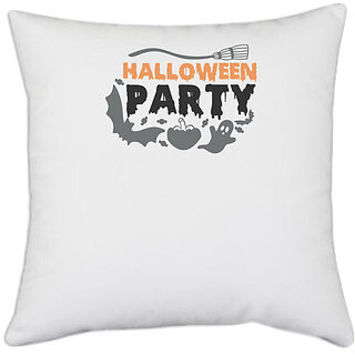                       UDNAG White Polyester 'Halloween | Halloween Party' Pillow Cover [16 Inch X 16 Inch]                                              