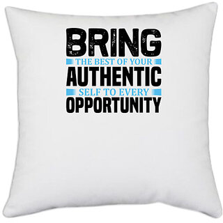                       UDNAG White Polyester 'Opportunity | Bring the' Pillow Cover [16 Inch X 16 Inch]                                              