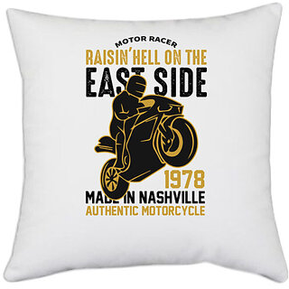                       UDNAG White Polyester 'Racing | Motor racer' Pillow Cover [16 Inch X 16 Inch]                                              