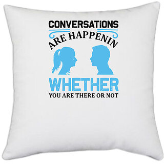                       UDNAG White Polyester 'Conversation | Conversation' Pillow Cover [16 Inch X 16 Inch]                                              