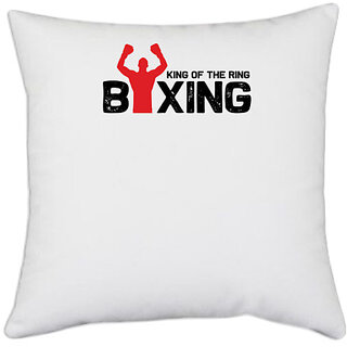                       UDNAG White Polyester 'Boxing | King of the' Pillow Cover [16 Inch X 16 Inch]                                              