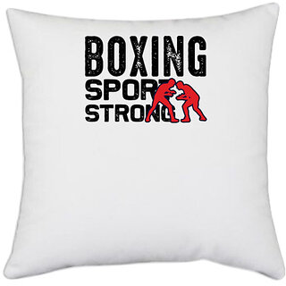                       UDNAG White Polyester 'Boxing | Boxing sport' Pillow Cover [16 Inch X 16 Inch]                                              