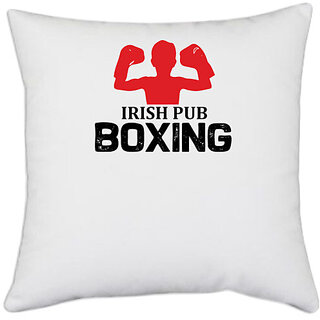                       UDNAG White Polyester 'Boxing | Irish' Pillow Cover [16 Inch X 16 Inch]                                              