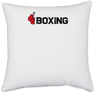                       UDNAG White Polyester 'Boxing | Boxing 1' Pillow Cover [16 Inch X 16 Inch]                                              