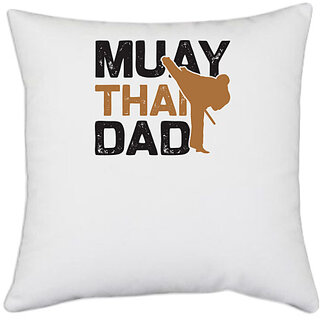                       UDNAG White Polyester 'Martial Art | Muay' Pillow Cover [16 Inch X 16 Inch]                                              