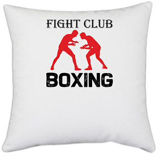                       UDNAG White Polyester 'Boxing | Fight club copy' Pillow Cover [16 Inch X 16 Inch]                                              