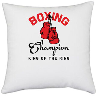                       UDNAG White Polyester 'Boxing | Boxing champion' Pillow Cover [16 Inch X 16 Inch]                                              