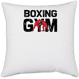                       UDNAG White Polyester 'Boxing | Boxing gym' Pillow Cover [16 Inch X 16 Inch]                                              