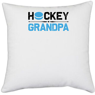                       UDNAG White Polyester 'Hockey | Hockey' Pillow Cover [16 Inch X 16 Inch]                                              