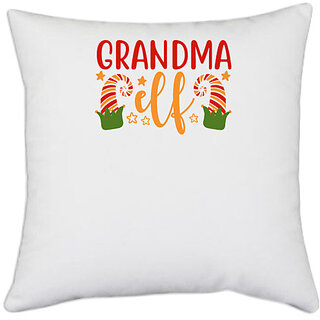                       UDNAG White Polyester 'Grand mother | Grandma elf' Pillow Cover [16 Inch X 16 Inch]                                              