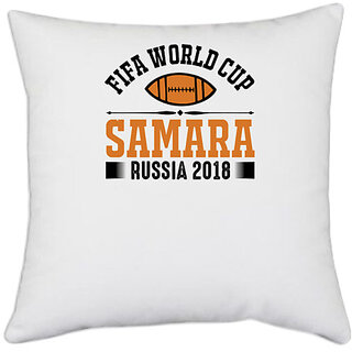                       UDNAG White Polyester 'Football | Fifa world' Pillow Cover [16 Inch X 16 Inch]                                              