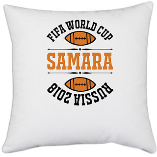                       UDNAG White Polyester 'Football | FIFA' Pillow Cover [16 Inch X 16 Inch]                                              