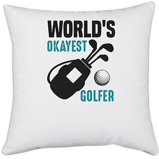                       UDNAG White Polyester 'Golf | World's' Pillow Cover [16 Inch X 16 Inch]                                              