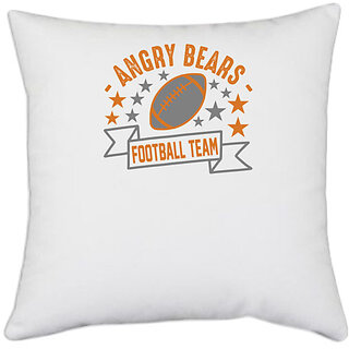                       UDNAG White Polyester 'Football | Angry Bears' Pillow Cover [16 Inch X 16 Inch]                                              