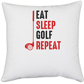                       UDNAG White Polyester 'Golf | Eat' Pillow Cover [16 Inch X 16 Inch]                                              
