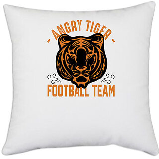                       UDNAG White Polyester 'Football | Angry tiger' Pillow Cover [16 Inch X 16 Inch]                                              