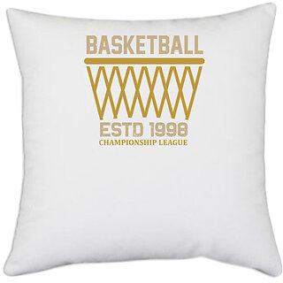                       UDNAG White Polyester 'Basketball | Basketball estd' Pillow Cover [16 Inch X 16 Inch]                                              