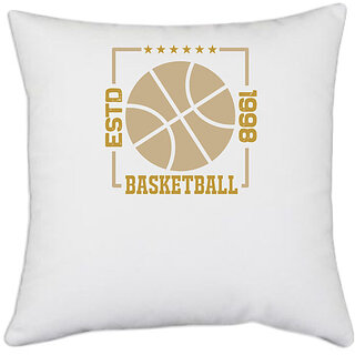                       UDNAG White Polyester 'Basketball | Estd 1998' Pillow Cover [16 Inch X 16 Inch]                                              