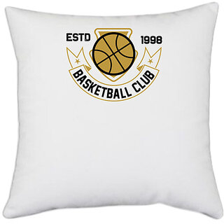                       UDNAG White Polyester 'Basketball | Estd' Pillow Cover [16 Inch X 16 Inch]                                              