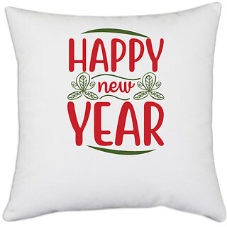                       UDNAG White Polyester 'Christmas | Happy new year' Pillow Cover [16 Inch X 16 Inch]                                              