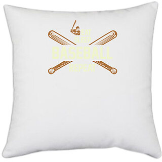                       UDNAG White Polyester 'Baseball | Eat copy 3' Pillow Cover [16 Inch X 16 Inch]                                              