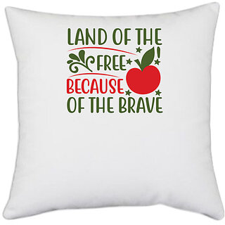                       UDNAG White Polyester 'Christmas | Land of the free because of the brave' Pillow Cover [16 Inch X 16 Inch]                                              