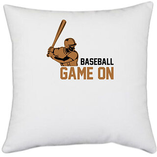                       UDNAG White Polyester 'Baseball | Baseball game' Pillow Cover [16 Inch X 16 Inch]                                              