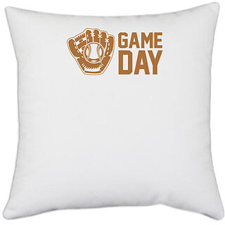                       UDNAG White Polyester 'Baseball | Game' Pillow Cover [16 Inch X 16 Inch]                                              