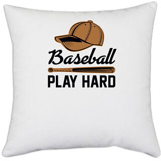                       UDNAG White Polyester 'Baseball | Baseball play' Pillow Cover [16 Inch X 16 Inch]                                              