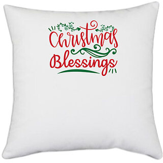                       UDNAG White Polyester 'Christmas | christmas blessings' Pillow Cover [16 Inch X 16 Inch]                                              