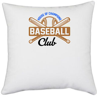                       UDNAG White Polyester 'Baseball | House' Pillow Cover [16 Inch X 16 Inch]                                              