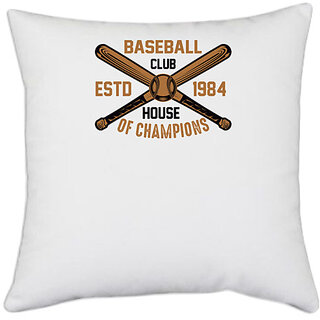                       UDNAG White Polyester 'Baseball | Baseball copy' Pillow Cover [16 Inch X 16 Inch]                                              