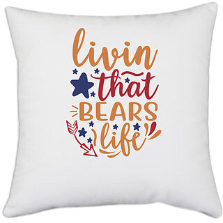                       UDNAG White Polyester 'Winter | LIvin that bear' Pillow Cover [16 Inch X 16 Inch]                                              